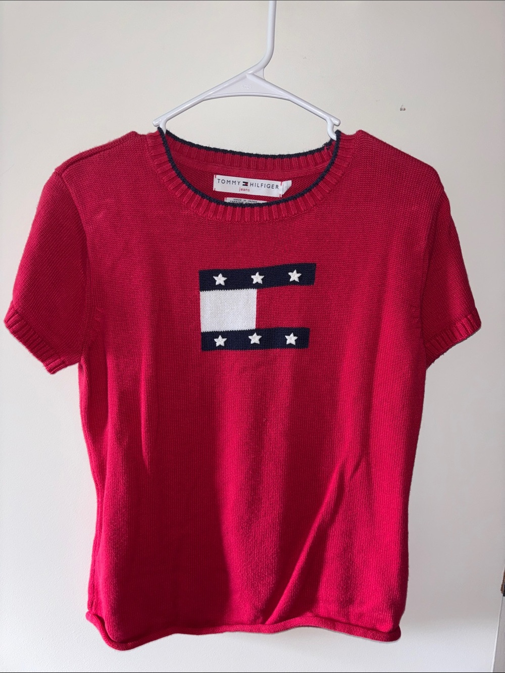 Tommy Hilfiger Red Short-Sleeve Flag Knit Top